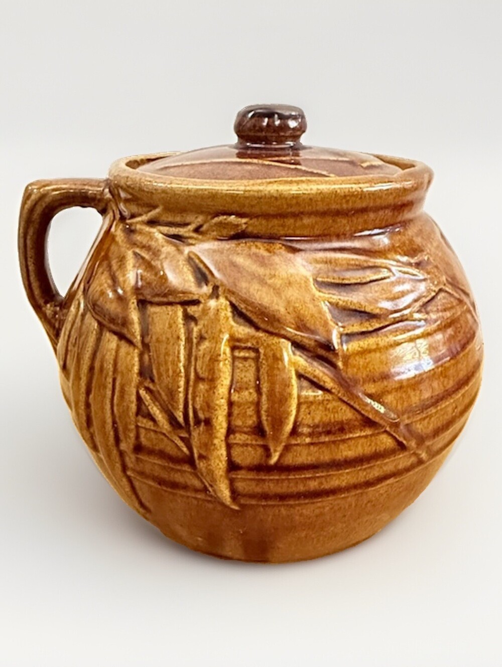 Vintage Collectible McCoy Cookie Jar Brown Glaze Peapod Design Pottery 1940s